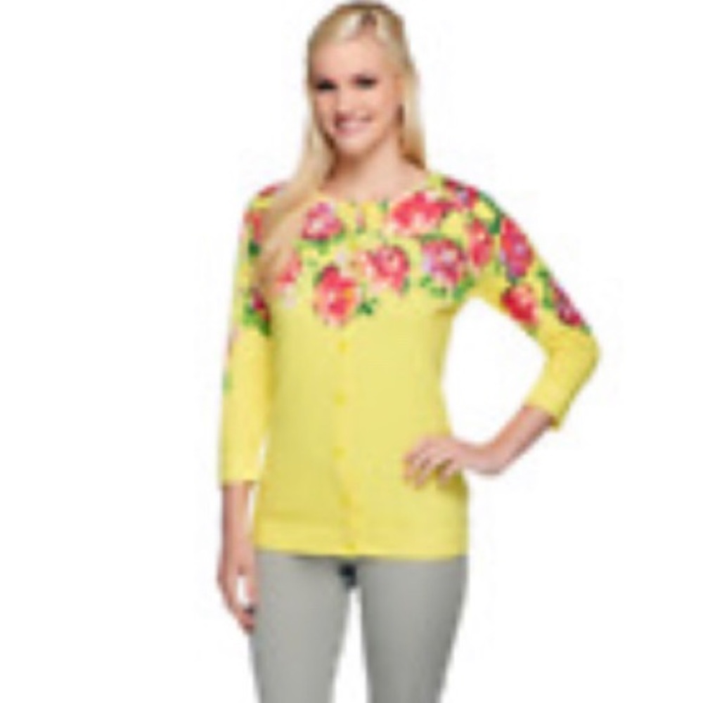Isaac Mizrahi Watteau Rose Print Cardigan